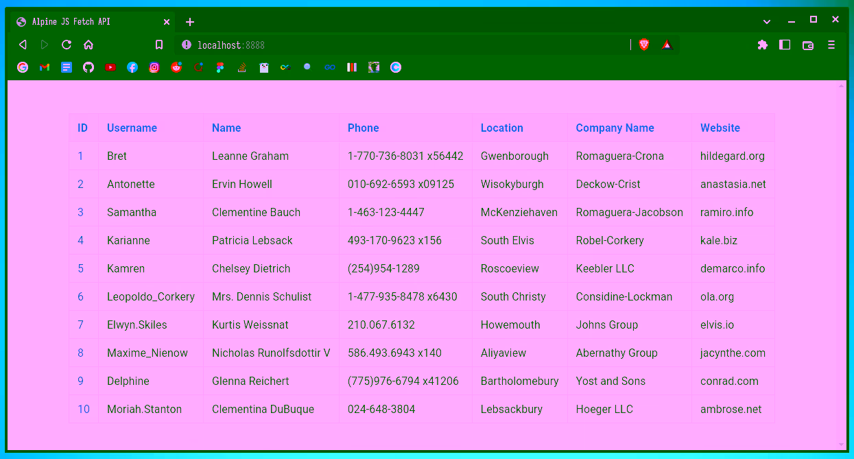 Hasil fetch api alpinejs