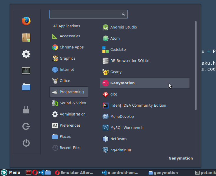 Menu Genymotion