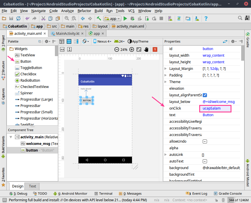 Properti untuk event onClick Button