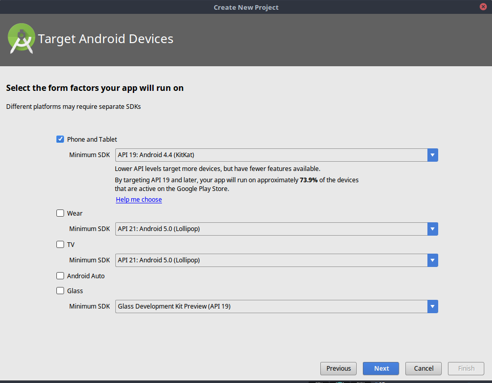 Memilih minimum SDK untuk Aplikasi Android
