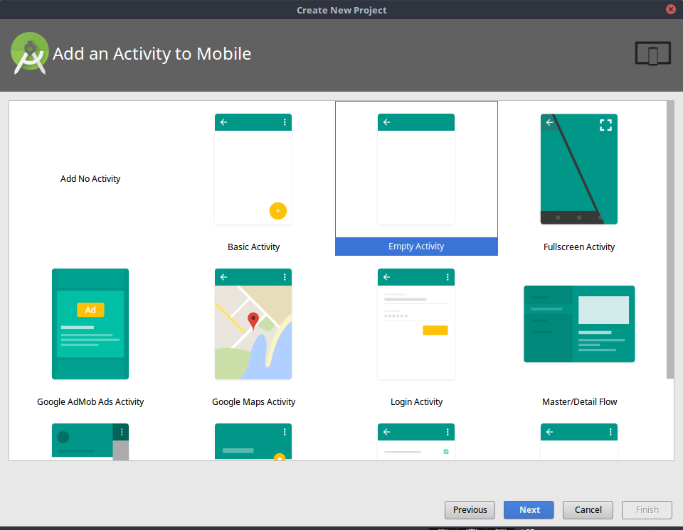 Memilih Jenis Activity Awal