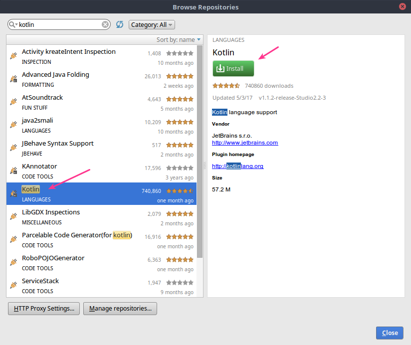Install Plugin kotlin di android stdio