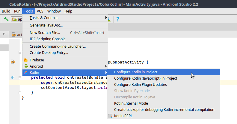 Menu konfigurasi proyek kotlin
