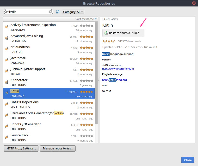 restart android stdio