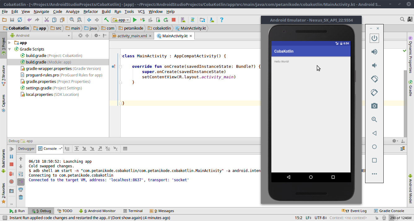 Uji coba aplikasi Android dengan Kotlin