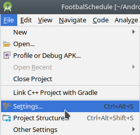 Menu file settings android studio