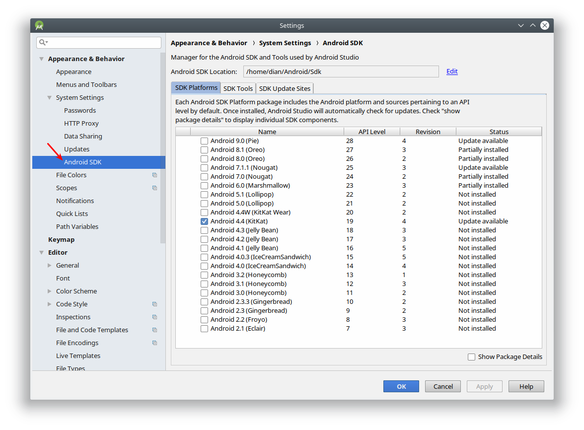 Android SDK yang digunakan Android Studio