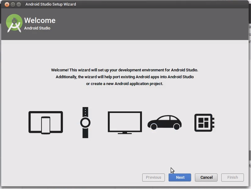 Jendela Welcome android studio