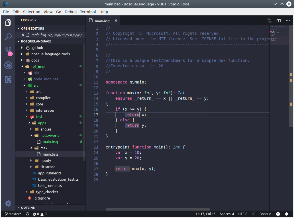 Menggunakan extension Bosque di VS Code