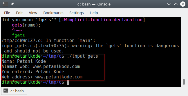 Program input dengan gets di C