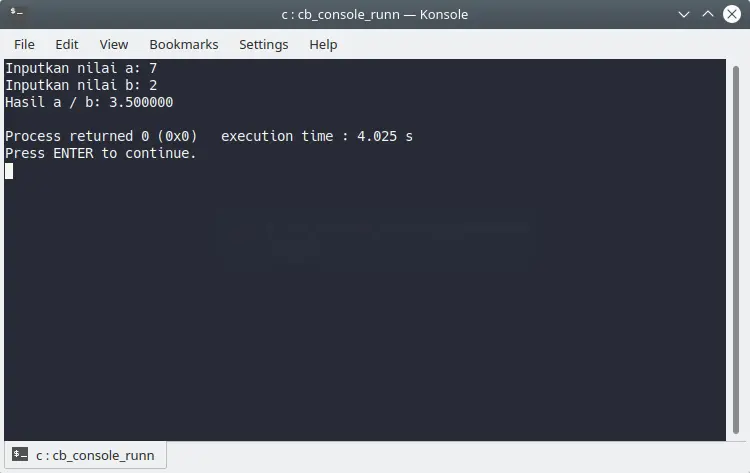 Program pembagian dengan tipe data float