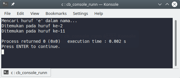Contoh program dengan fungsi strchr