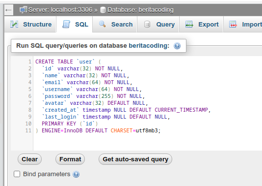 menjalankan kode sql