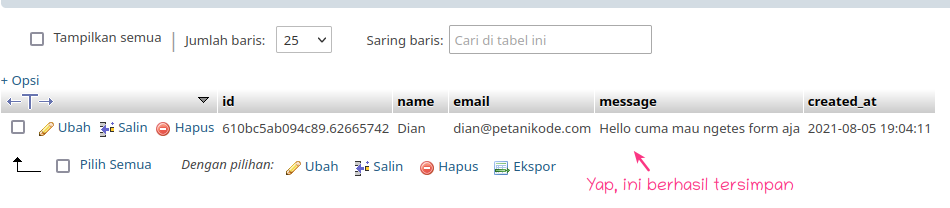 data di tabel feedback