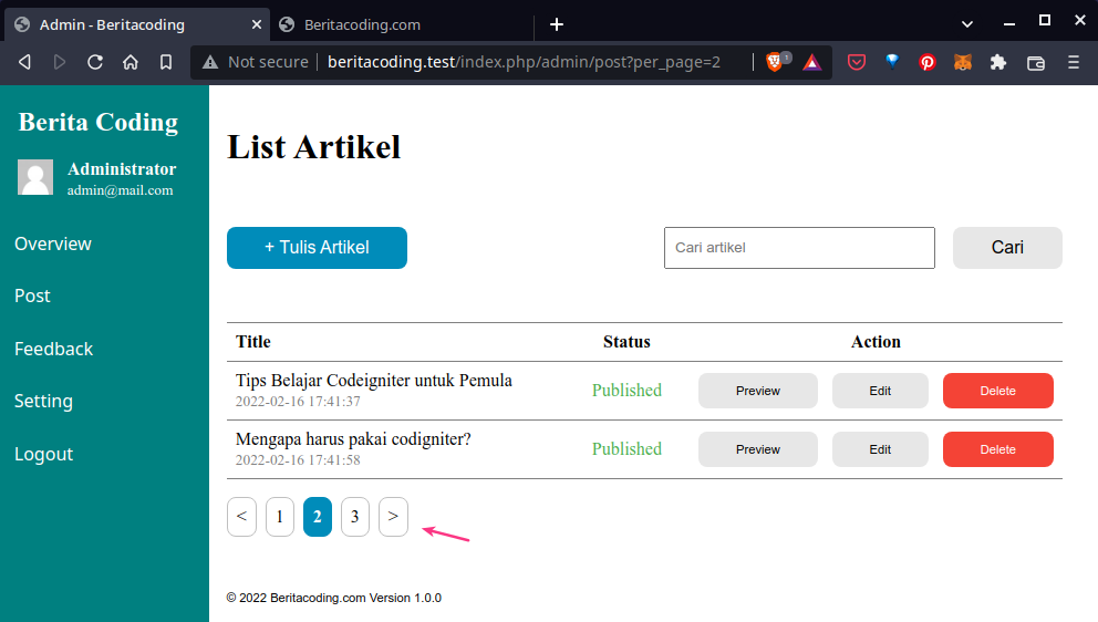 hasil css pagiantion admin