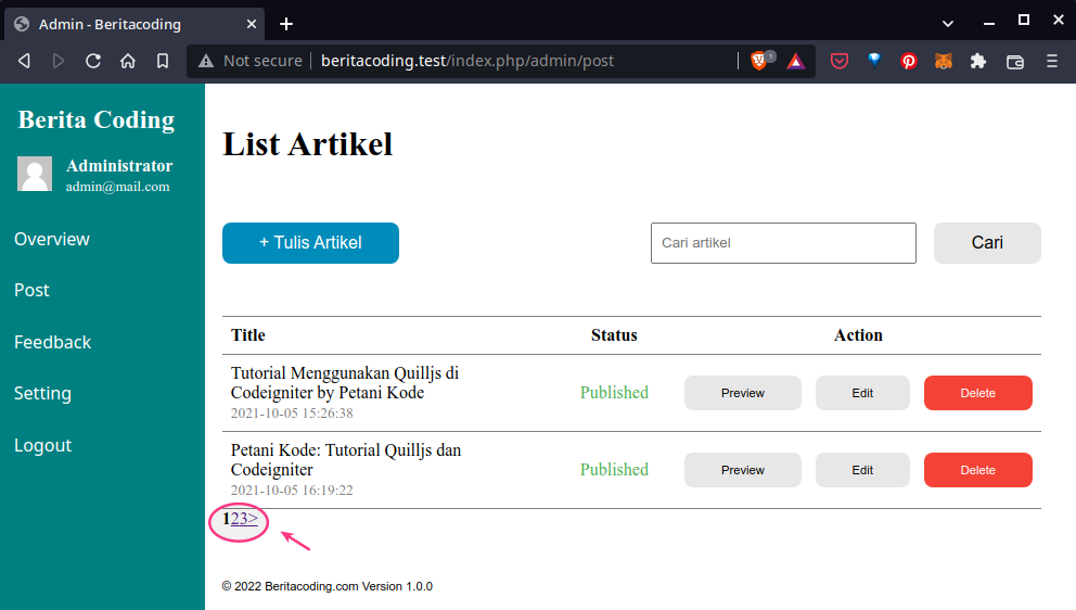 pagination halaman- admin