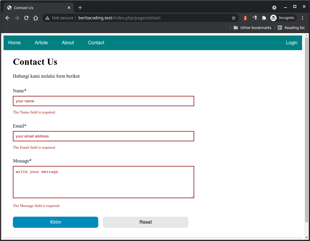 form contact invalid