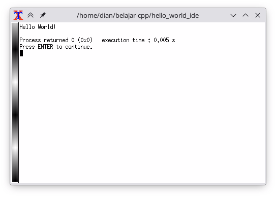 hasil output membuat program c++ di Codeblocks