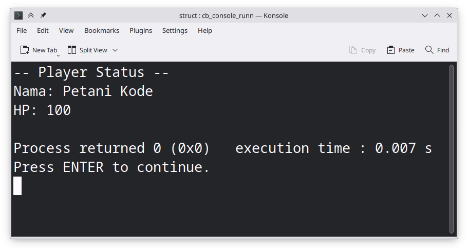 Contoh fungsi di dalam struct