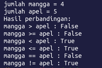 contoh operator perbandingan