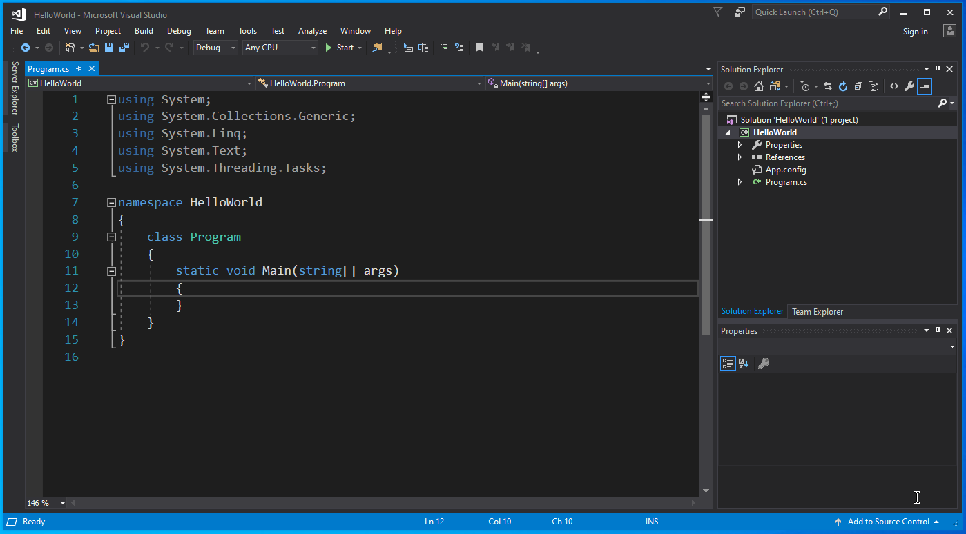 project hello world C#