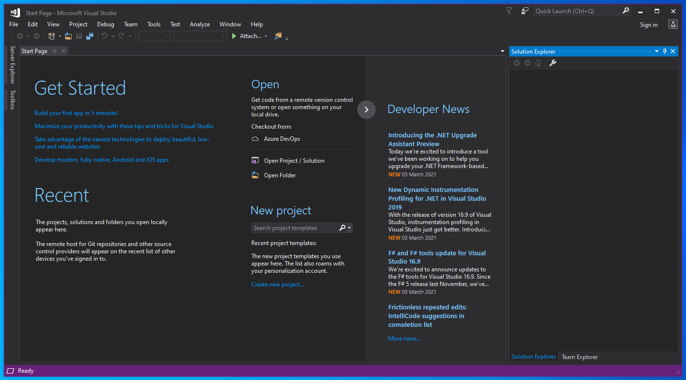 visual studio dibuka pertama kali