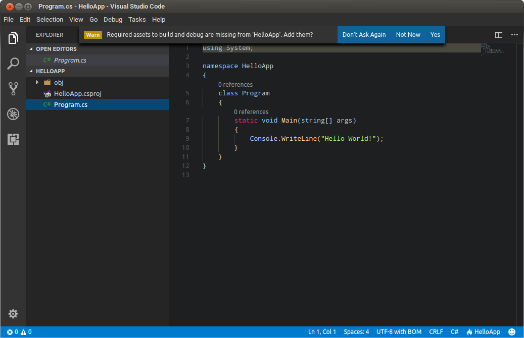 Proyek dotnet di Linux