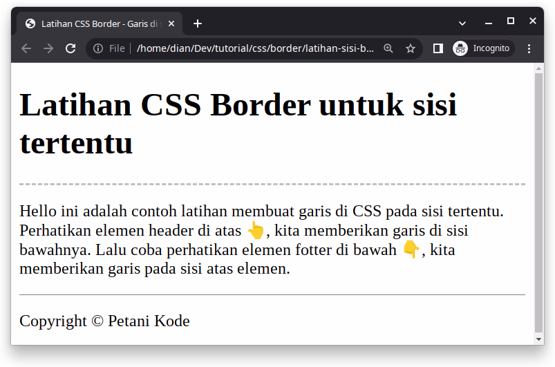 Contoh garis di sisi tertentu