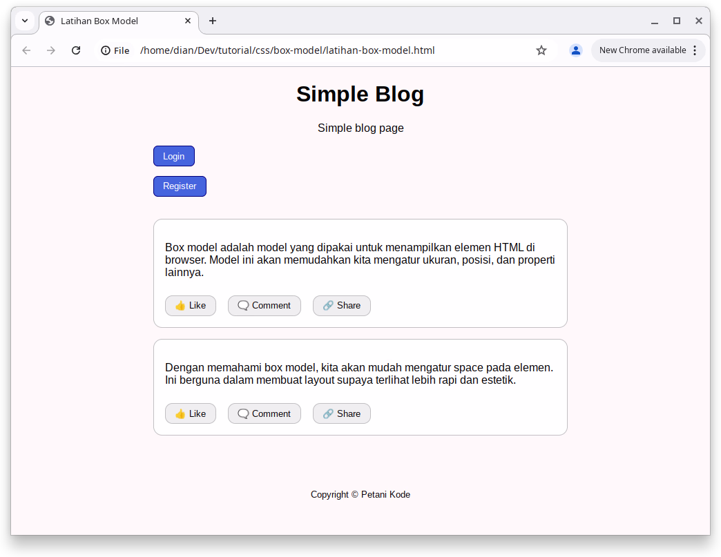 Hasil latihan box sizing CSS