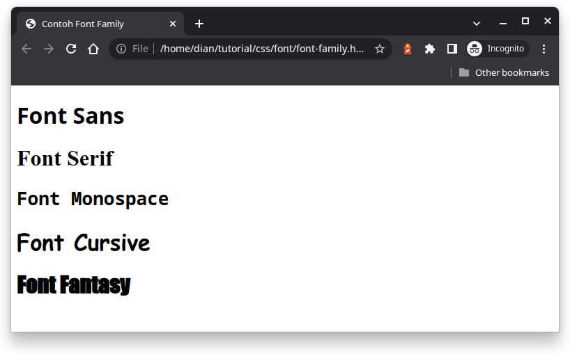 contoh font family