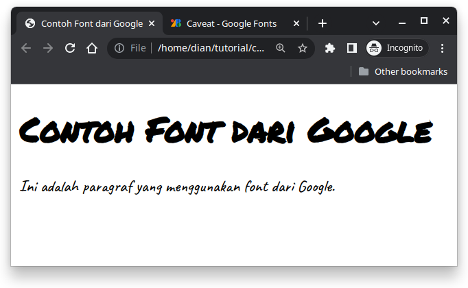 contoh menggunakan font dari google
