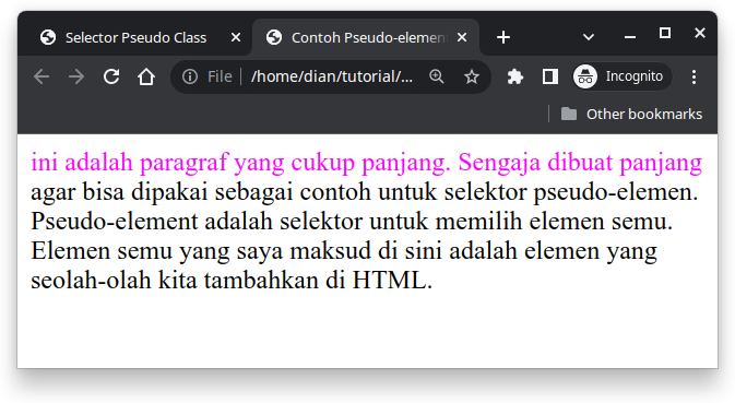 Contoh pseudo-element