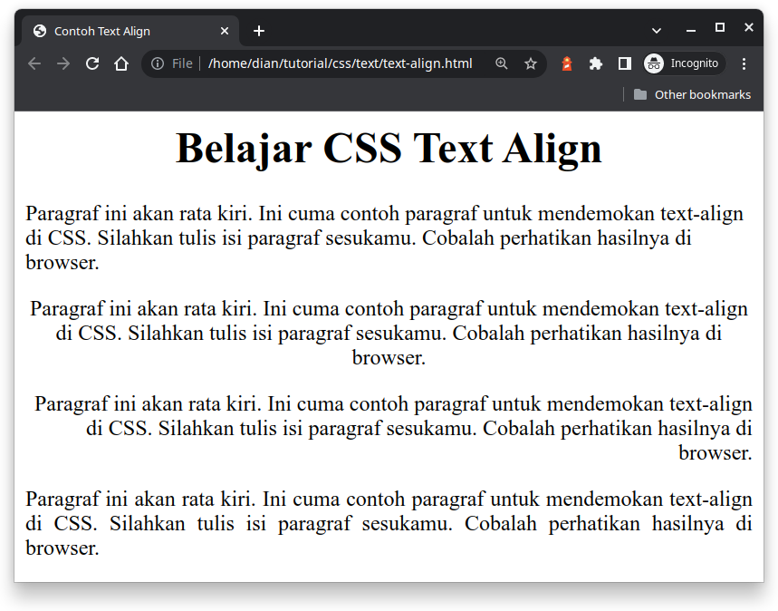 contoh text align