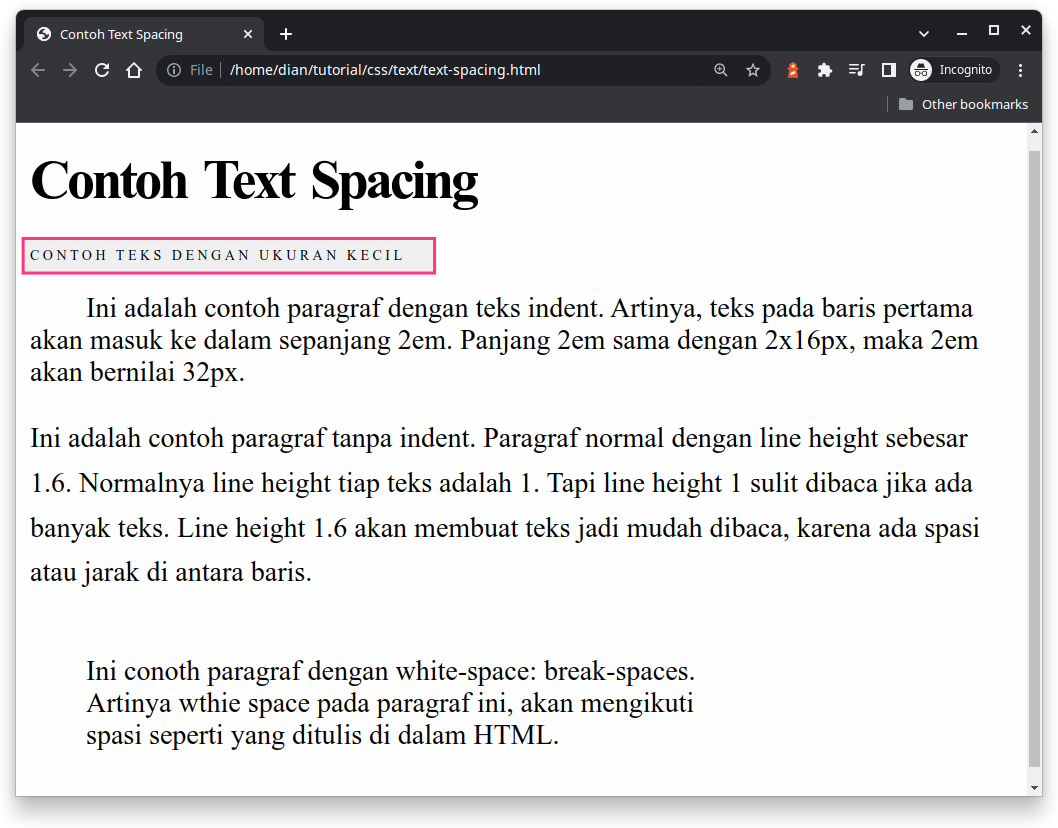 contoh text spacing huruf kecil