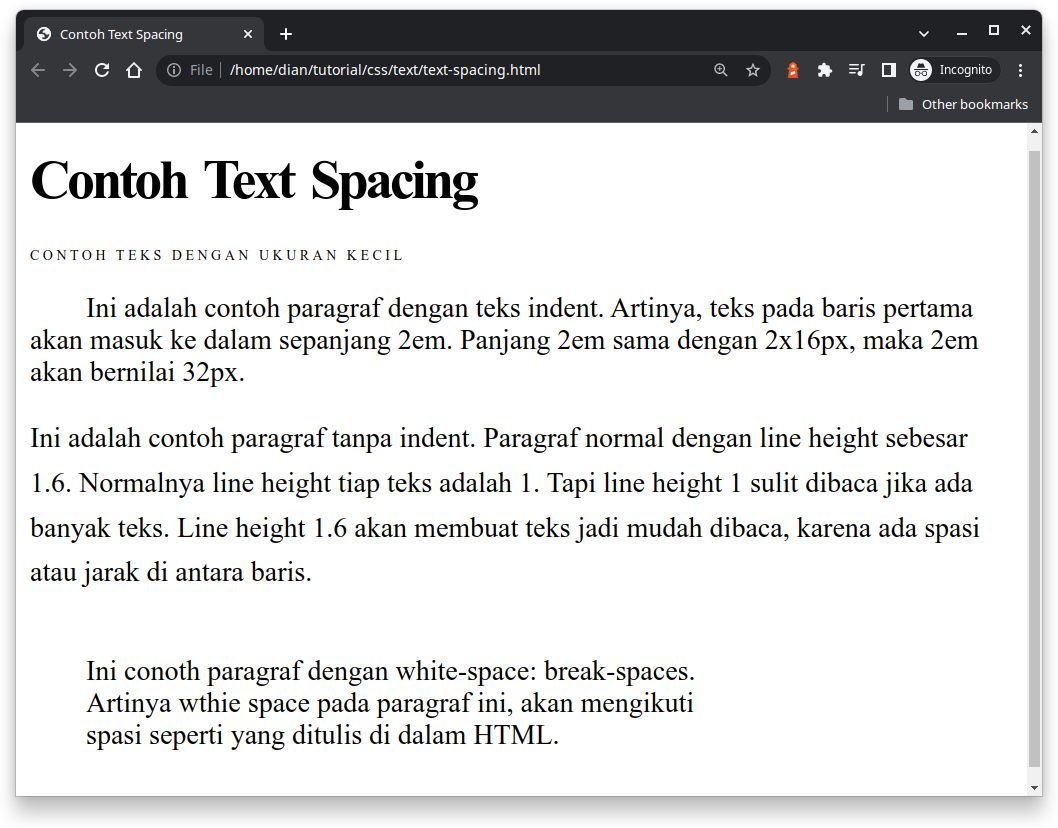 contoh text spacing