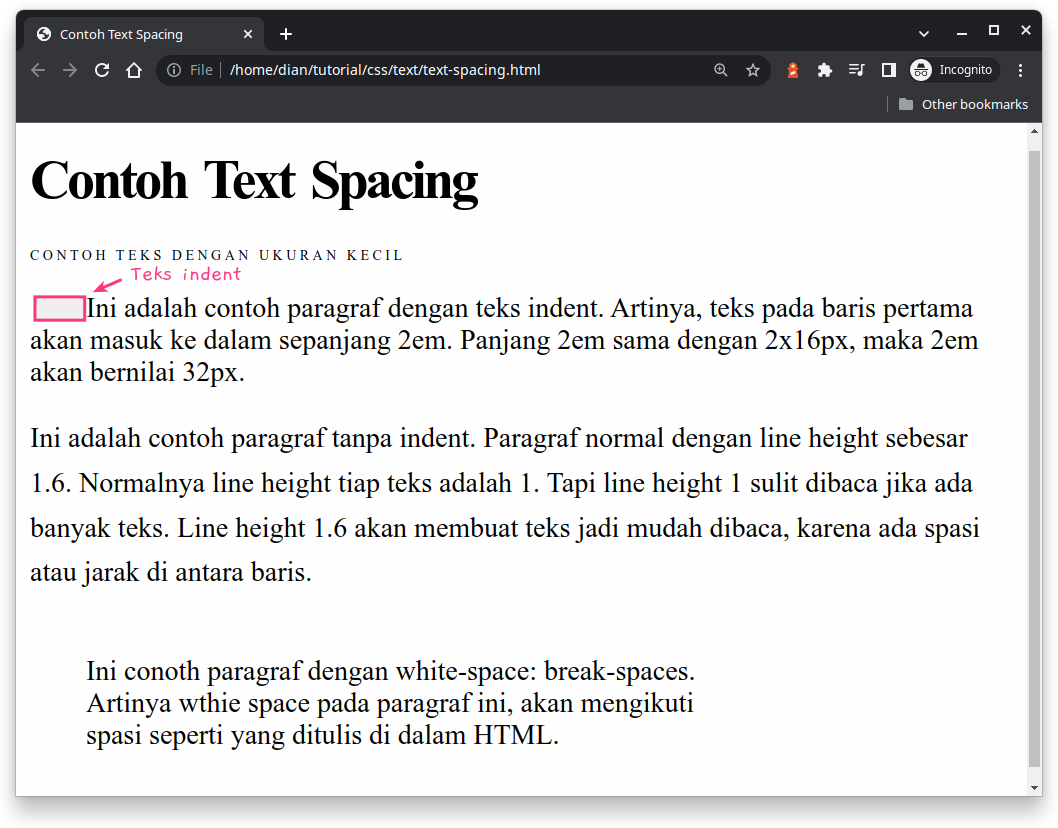 text indent