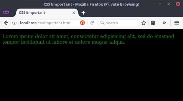 Hasil Kode CSS menggunakan !important