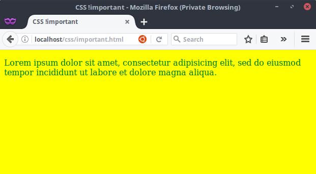 Hasil Kode CSS tanpa !important