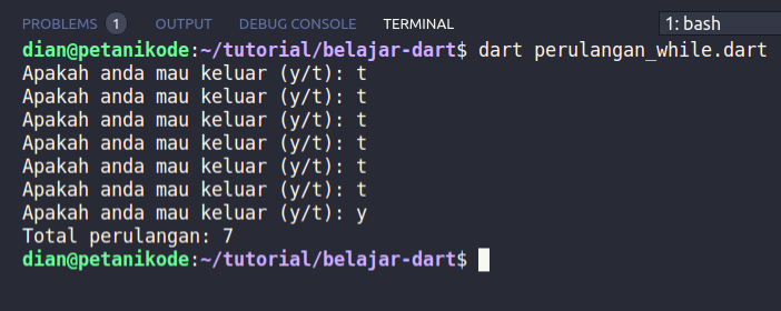 Perulangan while pada Dart
