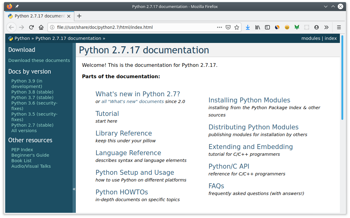Dokumentasi Python Offline di Linux
