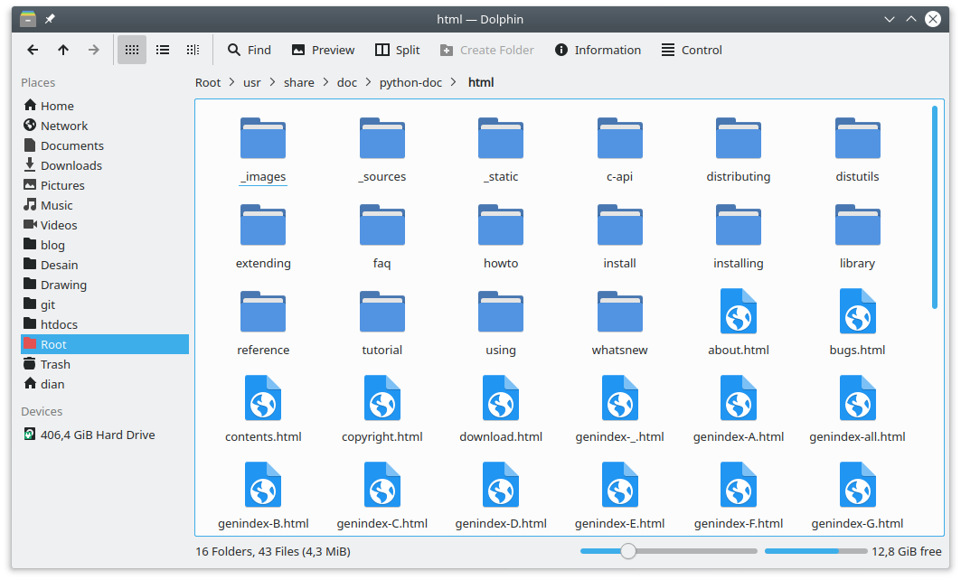 Folder dokumentasi Python di Linux