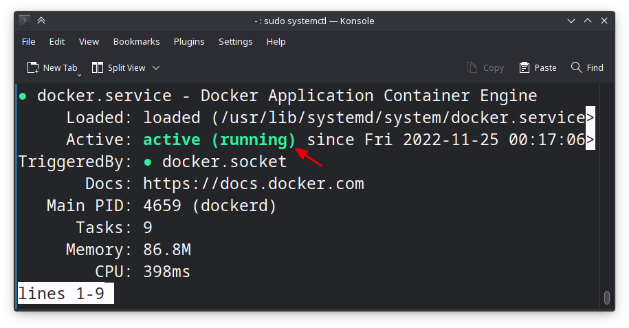 Docker service running