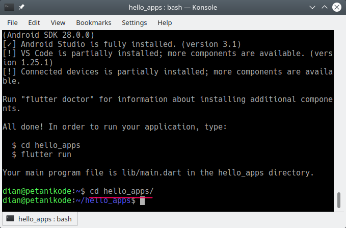 Masuk ke direktori project flutter