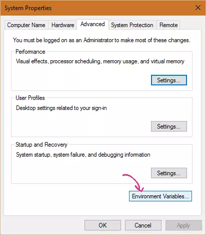 Mencari program env variabel di windows