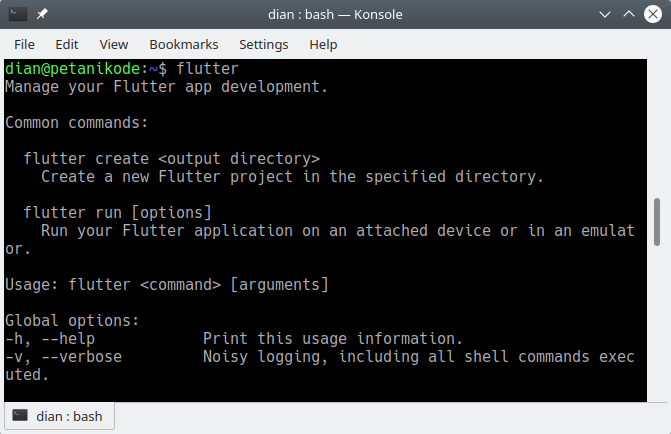 versi flutter yang terinstall