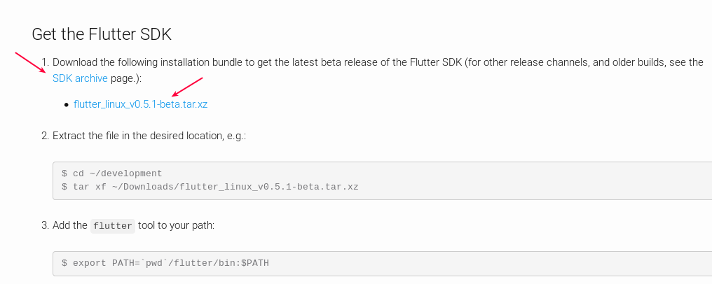 Link Download Flutter SDK