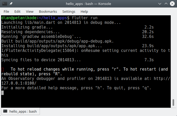 Output pada terminal saat aplikasi di jalankan Output pada terminal saat aplikasi di jalankan