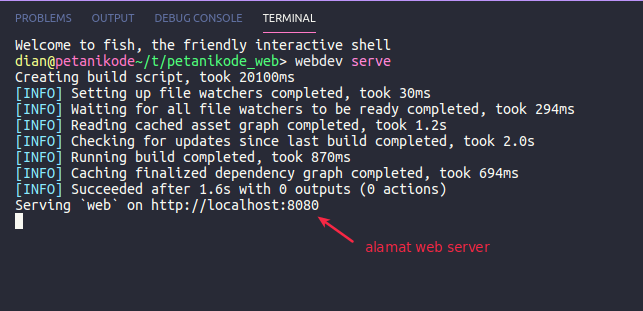 Menjalankan server webdev