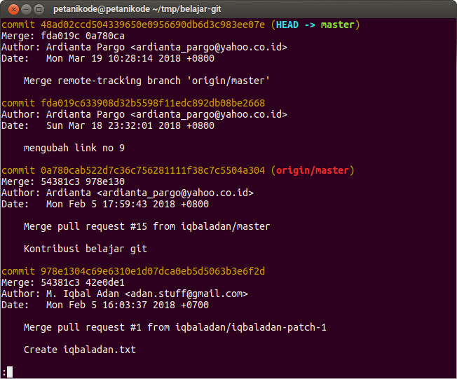 Git log setelah di-merge
