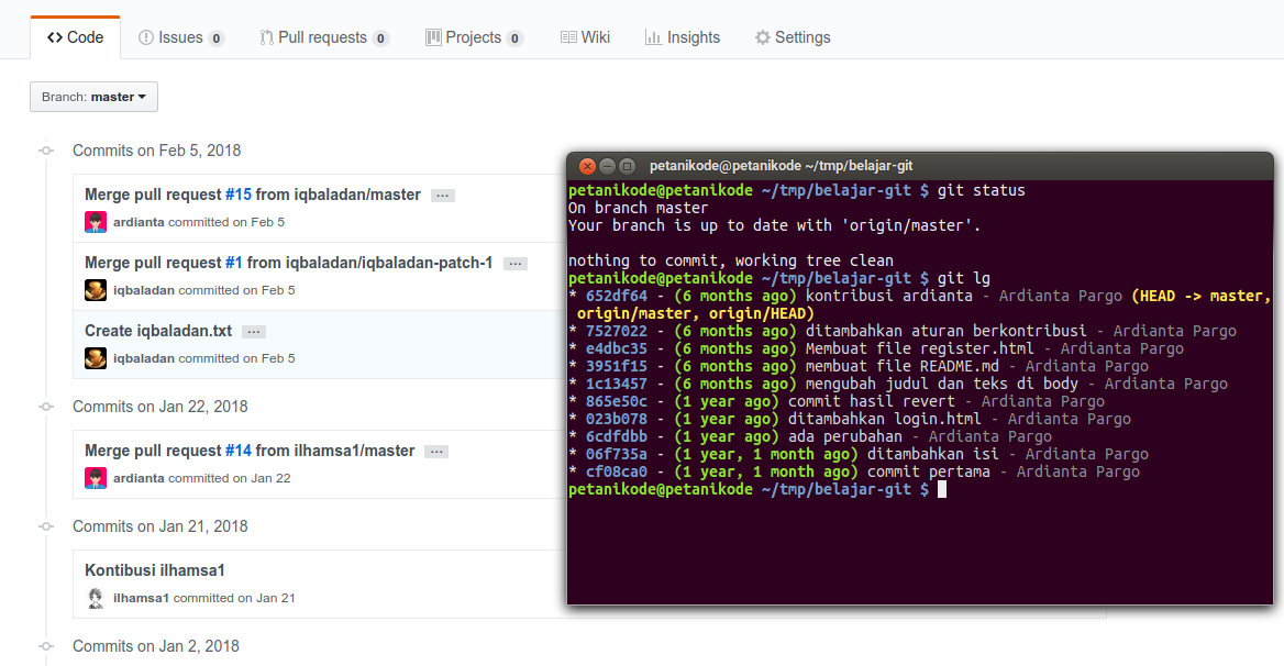 Perbedaan commit di repo remote dengan lokal Perbedaan commit di repo remote dengan lokal